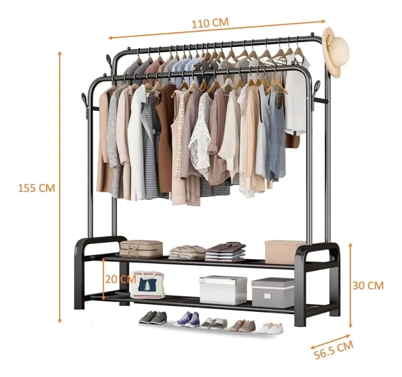 PERCHERO ORGANIZADOR COLGANTE DOBLE NEGRO PARA ROPA - 3