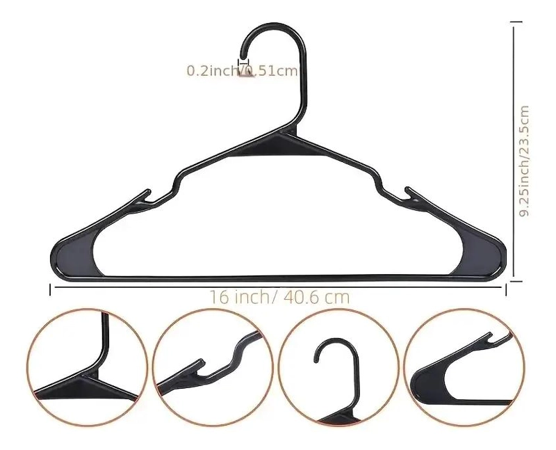 SET DE 80 COLGADORES DE ROPA DE PLASTICO NEGRO PARA ARMARIO - 3