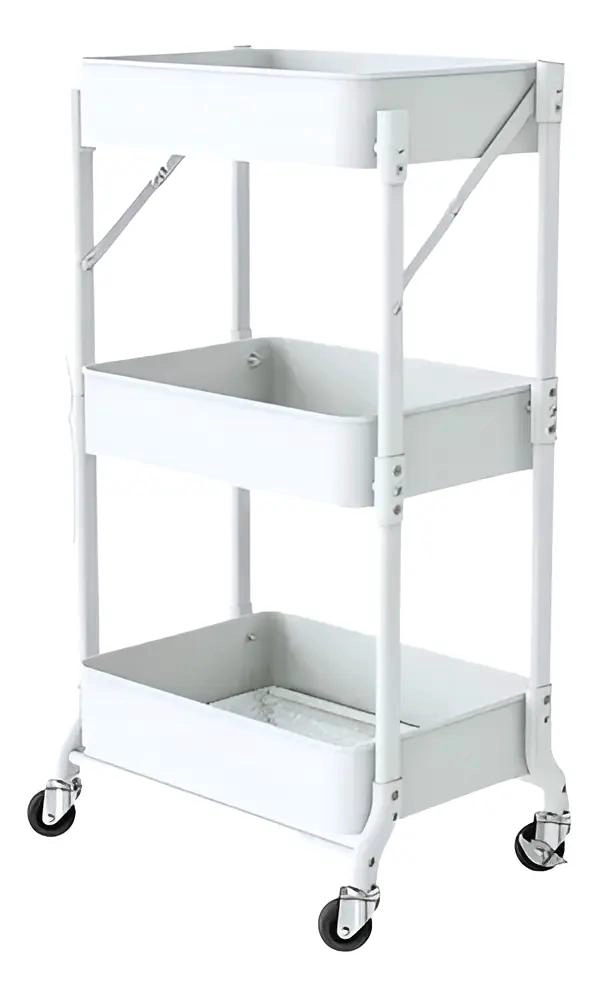 CARRO METALICO PLEGABLE CON RUEDAS Y TRES NIVELES DE ALMACENAMIENTO - 1