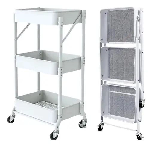 CARRO METALICO PLEGABLE CON RUEDAS Y TRES NIVELES DE ALMACENAMIENTO - 2