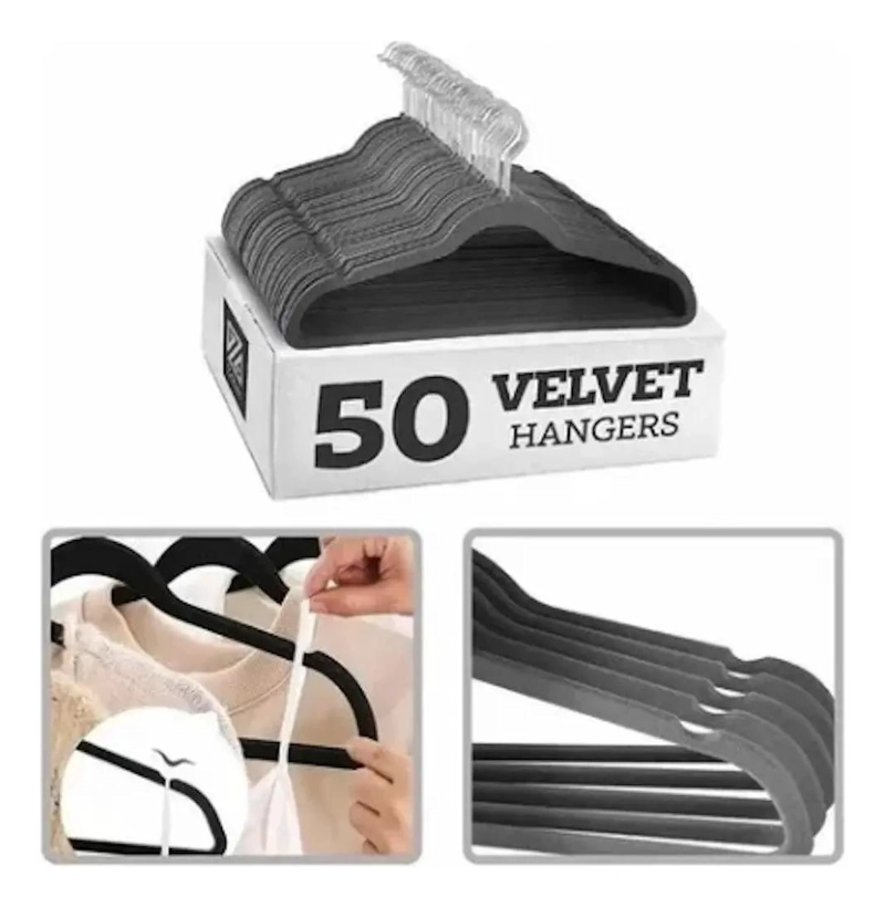 SET DE 50 COLGADORES ANTIDESLIZANTES PARA ROPA CON GANCHO DE TERCIOPELO - 1