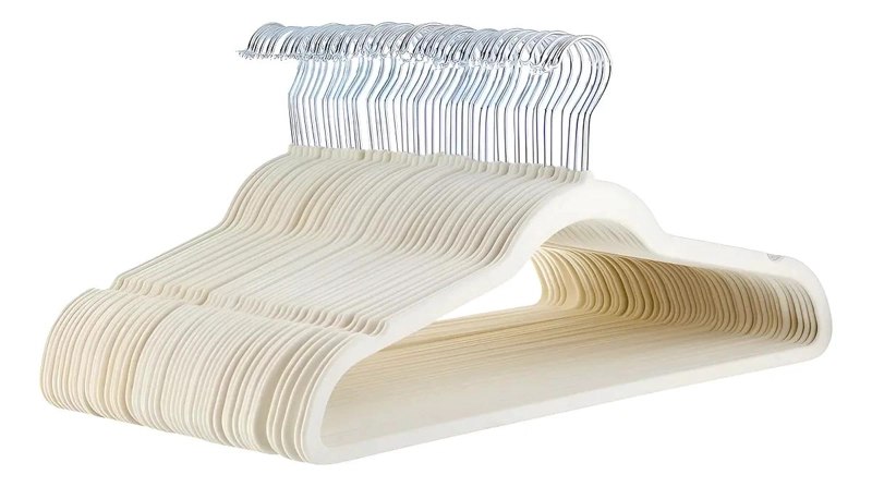 SET DE 50 COLGADORES CON GANCHO PARA ROPA ANTIDESLIZANTES DE FELPA - 1