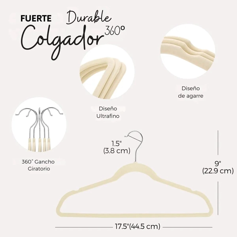SET DE 50 COLGADORES CON GANCHO PARA ROPA ANTIDESLIZANTES DE FELPA - 2