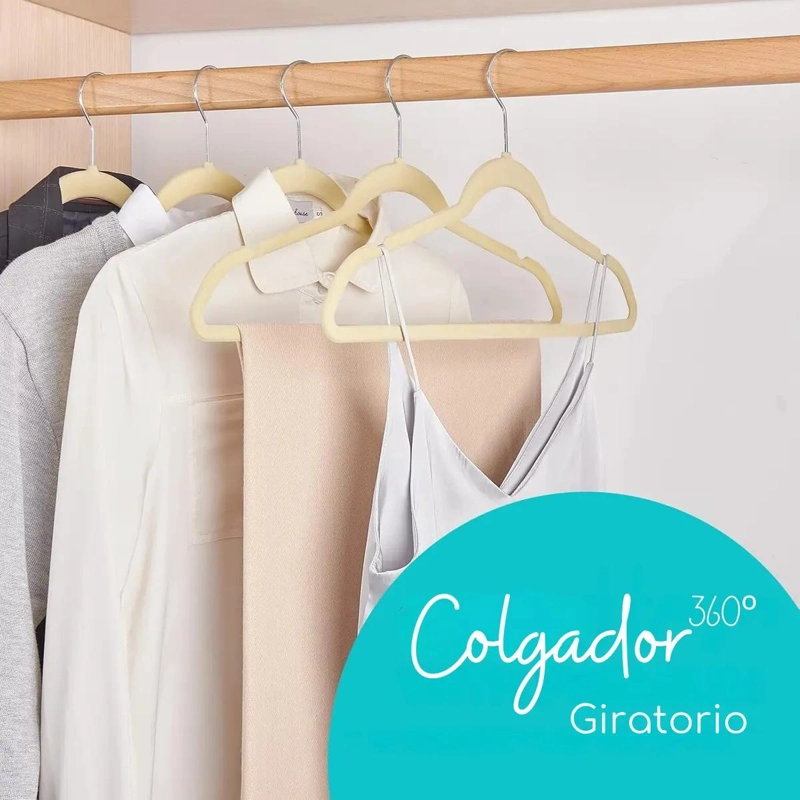 SET DE 50 COLGADORES CON GANCHO PARA ROPA ANTIDESLIZANTES DE FELPA - 3