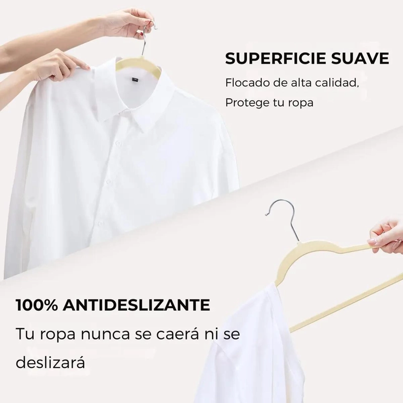 SET DE 50 COLGADORES CON GANCHO PARA ROPA ANTIDESLIZANTES DE FELPA - 5