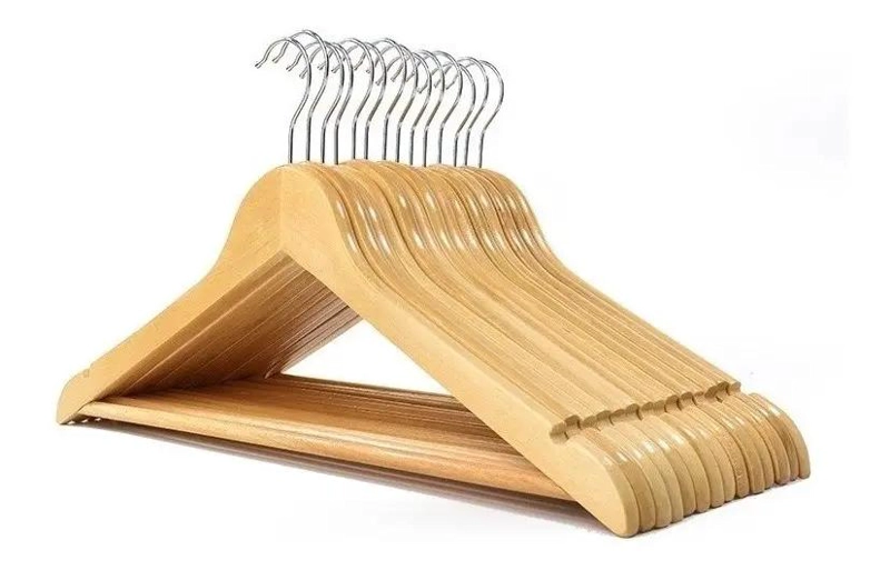 SET DE 30 COLGADORES DE MADERA CON GANCHO ANTIDESLIZANTE PARA ROPA - 1