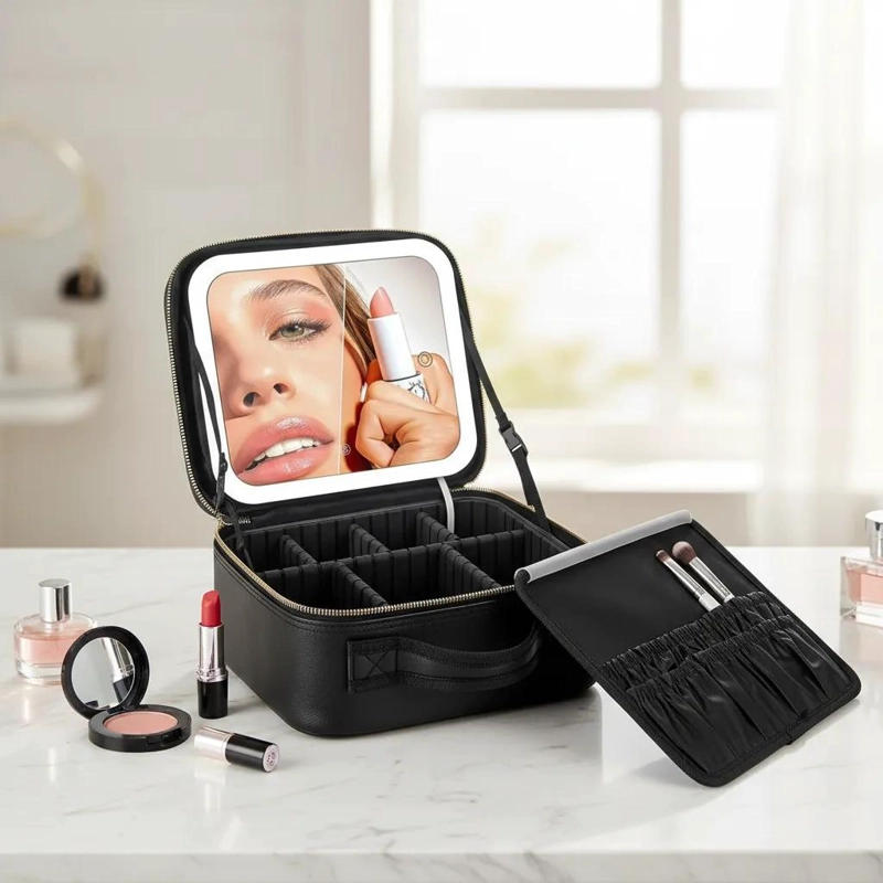 CAJA ORGANIZADORA PARA COSME TICOS CON ESPEJO Y COMPARTIMENTOS - 2