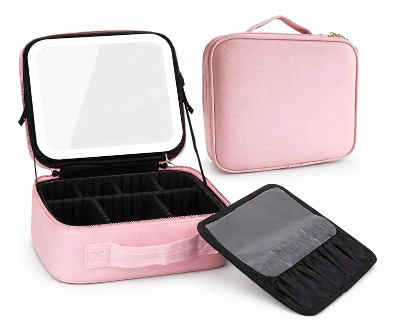 ORGANIZADOR PORTATIL PARA COSME TICOS CON ESPEJO Y LUZ LED PARA VIAJE - 1