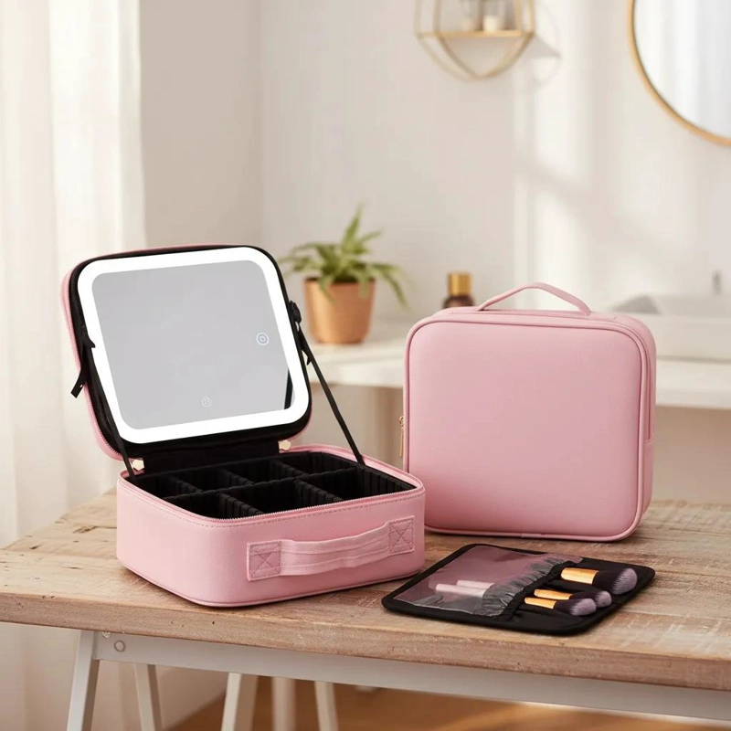 ORGANIZADOR PORTATIL PARA COSME TICOS CON ESPEJO Y LUZ LED PARA VIAJE - 2