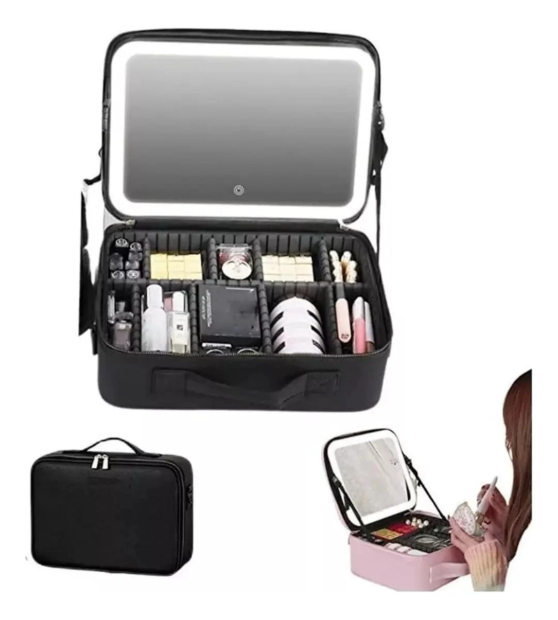 ESTUCHE ORGANIZADOR DE MAQUILLAJE CON ESPEJO LED PARA VIAJE - 1