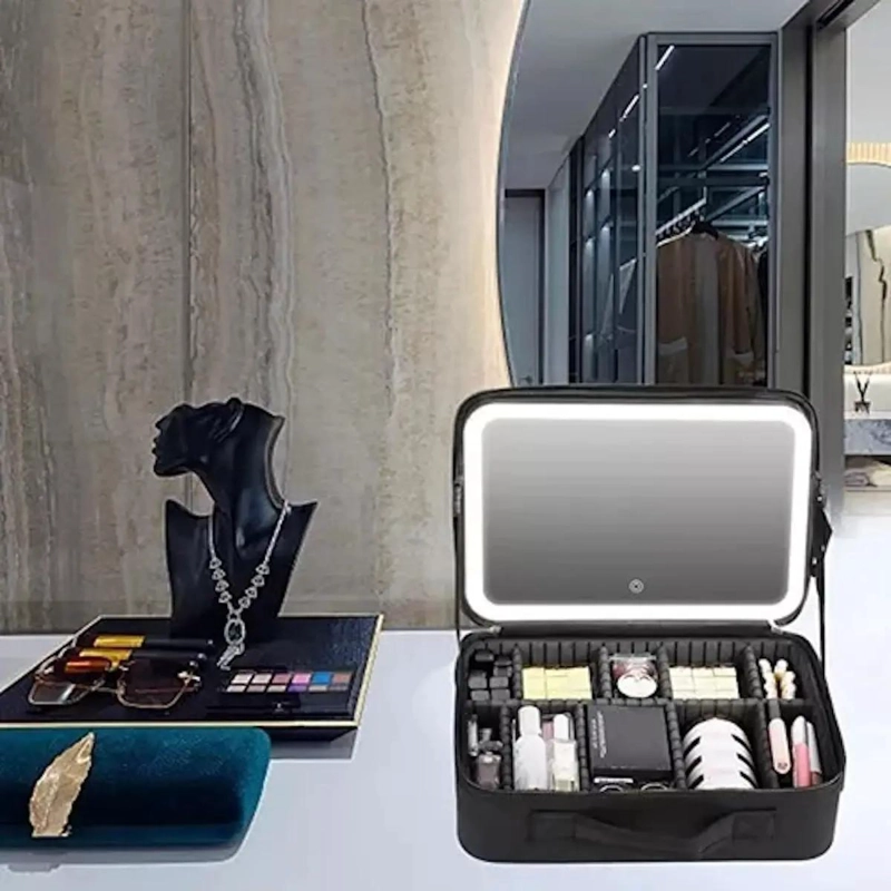 ESTUCHE ORGANIZADOR DE MAQUILLAJE CON ESPEJO LED PARA VIAJE - 2