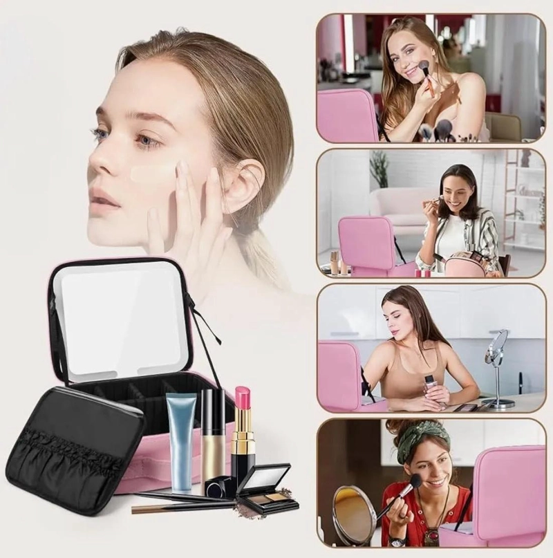 ESTUCHE DE MAQUILLAJE CON ESPEJO Y LUZ LED PORTATIL PARA USO PRACTICO - 3