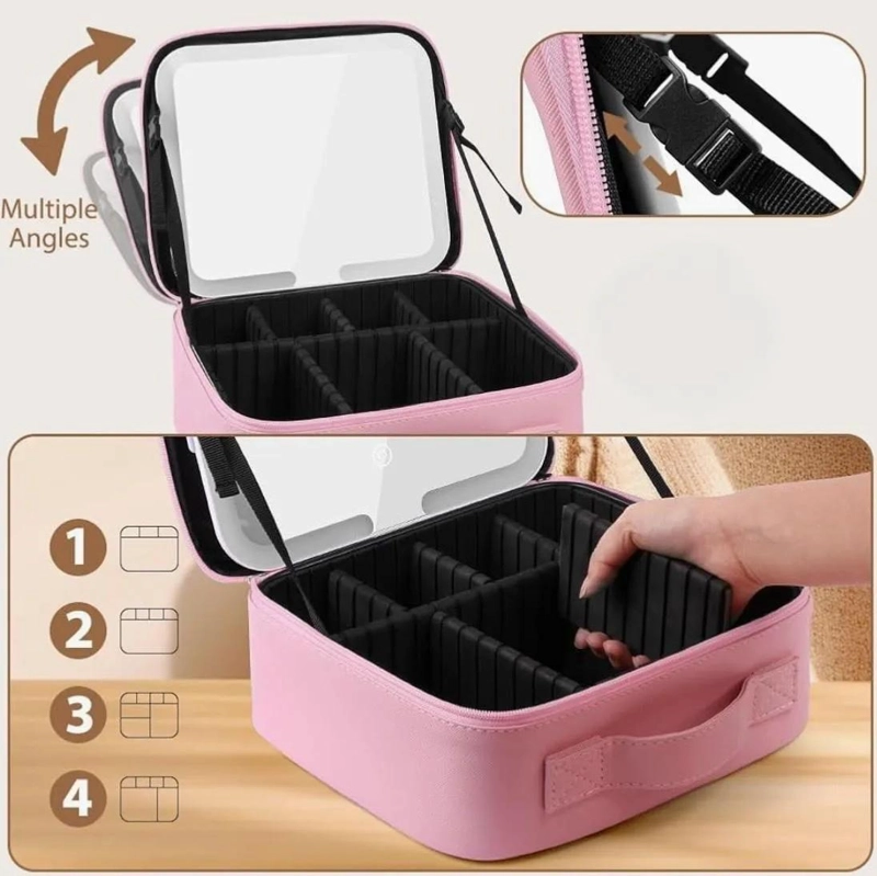 ESTUCHE DE MAQUILLAJE CON ESPEJO Y LUZ LED PORTATIL PARA USO PRACTICO - 4