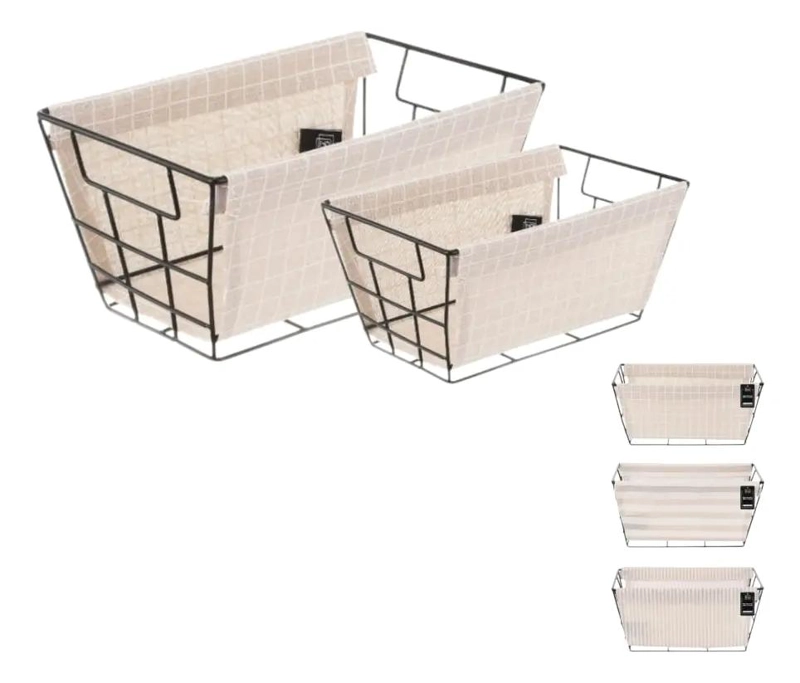 SET DE 2 CESTOS ORGANIZADORES DE ALAMBRE Y TELA VARIADOS PARA ALMACENAMIENTO - 1