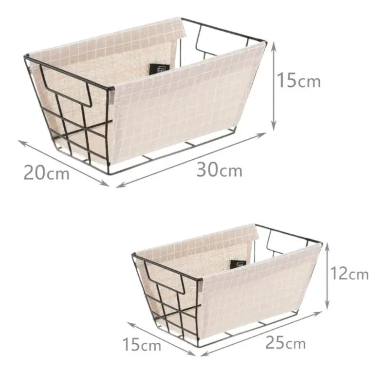 SET DE 2 CESTOS ORGANIZADORES DE ALAMBRE Y TELA VARIADOS PARA ALMACENAMIENTO - 3