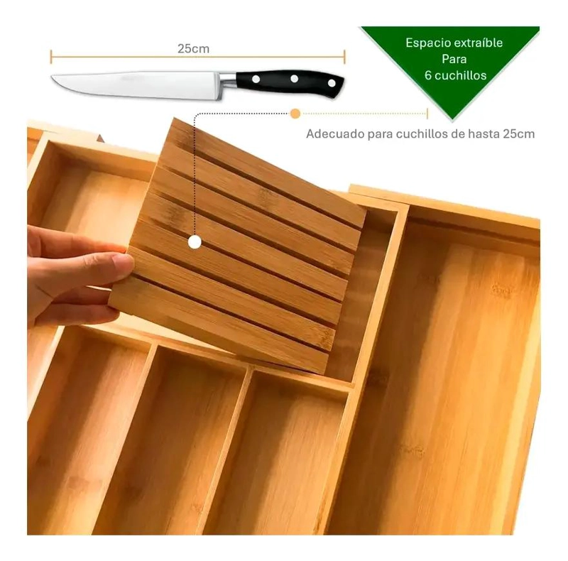 ORGANIZADOR PARA CUBIERTOS DE BAMBU PARA GABINETE Y SERVICIO - 4