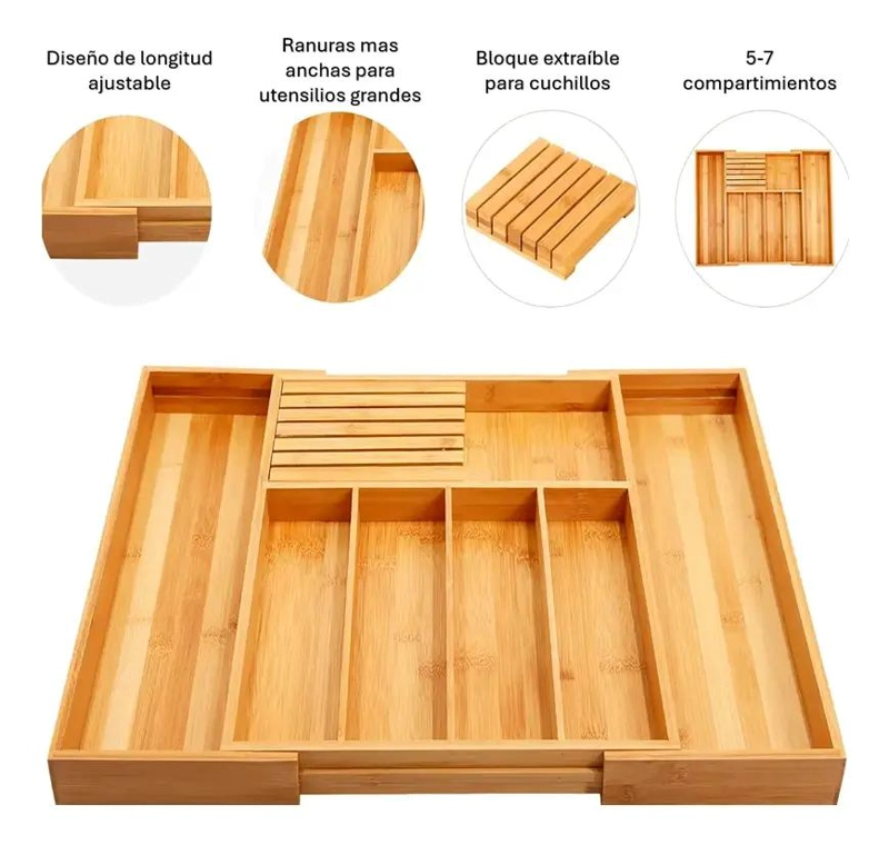 ORGANIZADOR PARA CUBIERTOS DE BAMBU PARA GABINETE Y SERVICIO - 5