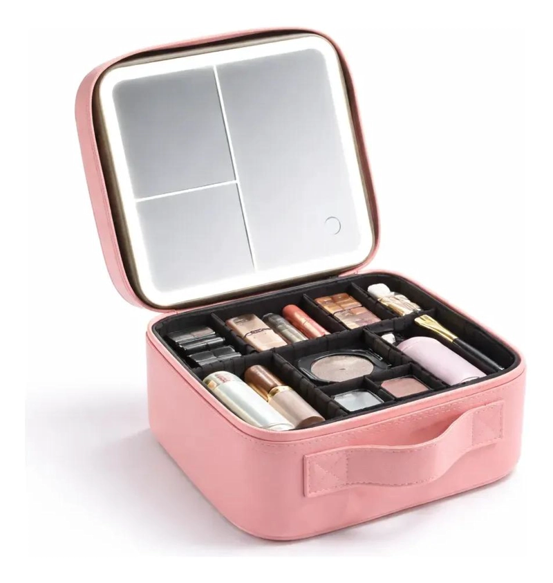 ORGANIZADOR DE MAQUILLAJE PORTATIL CON ESPEJO Y LUZ LED REGULABLE - 1
