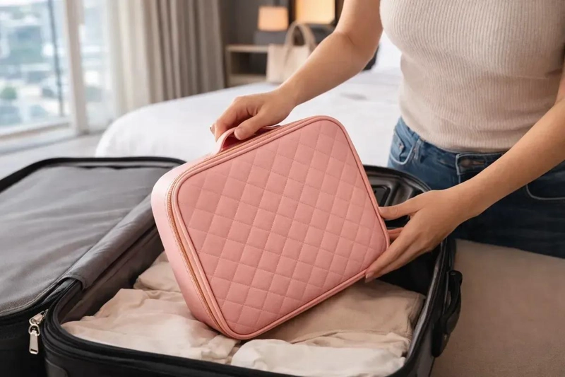 ORGANIZADOR DE MAQUILLAJE PORTATIL CON ESPEJO Y LUZ LED REGULABLE - 2