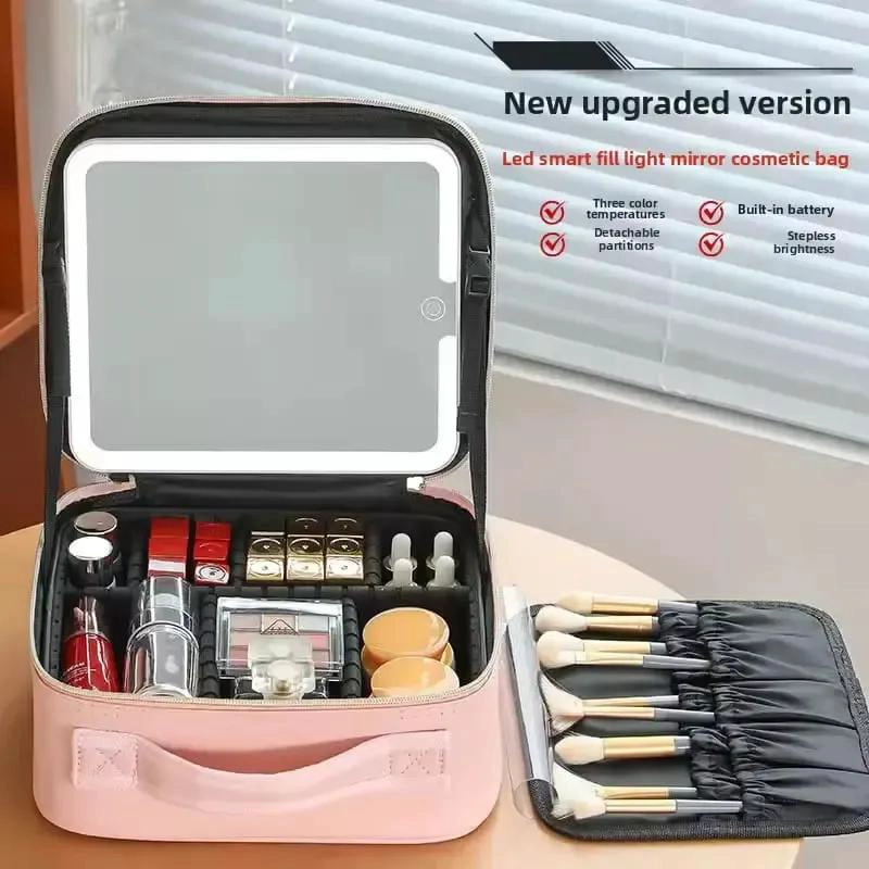 BOLSA PORTATIL PARA MAQUILLAJE CON ESPEJO Y LUZ LED INTEGRADA - 4
