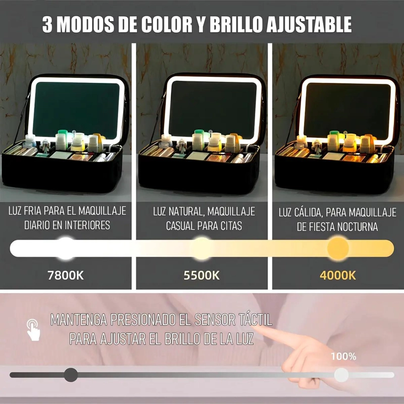 COSMETIQUERO CON ESPEJO Y LUZ LED PARA ORGANIZAR COSME TICOS Y ACCESORIOS - 4