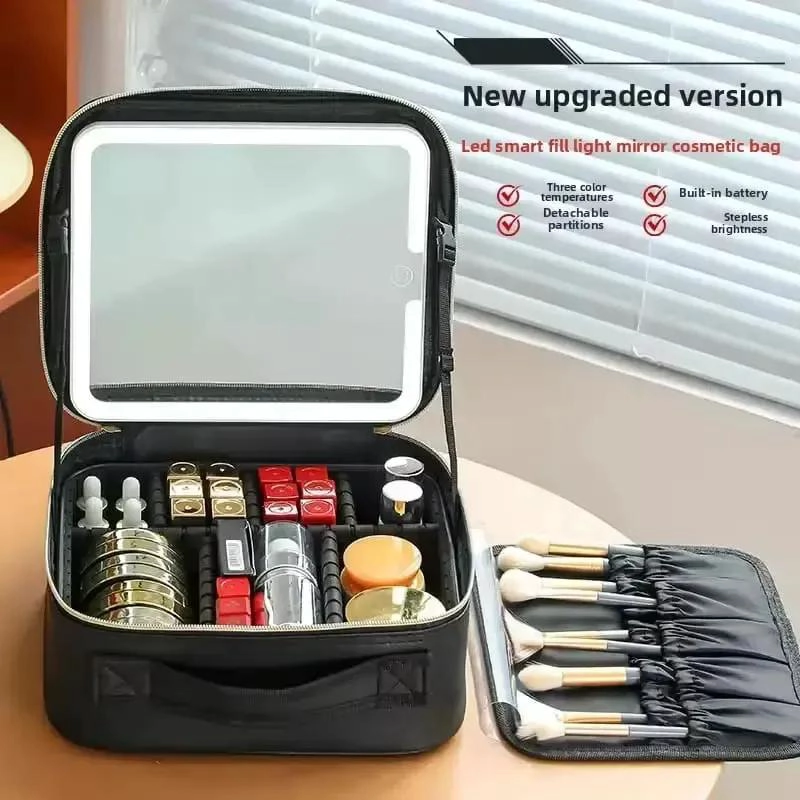 BOLSA PORTATIL PARA MAQUILLAJE CON ESPEJO Y LUZ LED INTEGRADA - 4