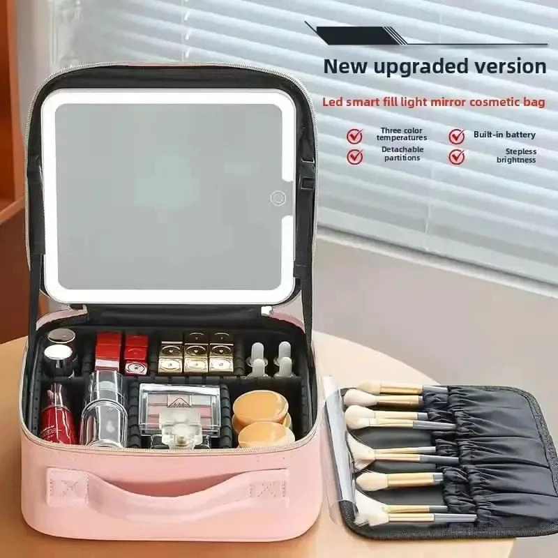 BOLSA PORTATIL PARA MAQUILLAJE CON ESPEJO Y LUZ LED INTEGRADA - 5