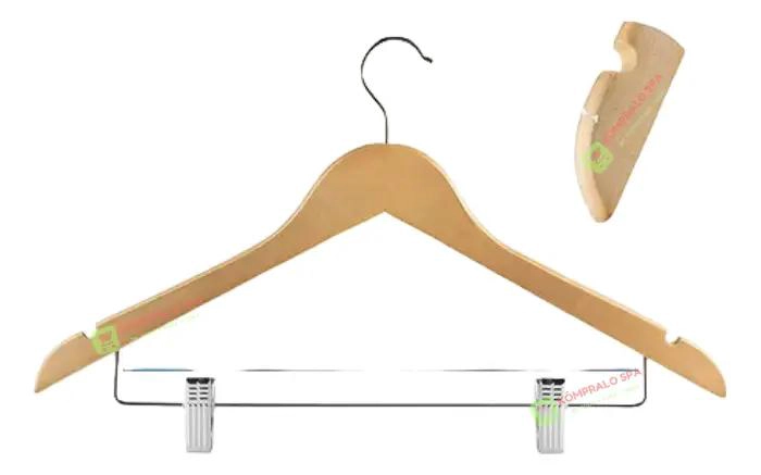 SET DE 20 COLGADORES DE MADERA CON BARRA METALICA PARA PANTALONES DE 44 CM - 1