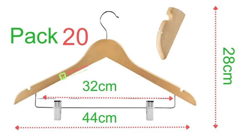 SET DE 20 COLGADORES DE MADERA CON BARRA METALICA PARA PANTALONES DE 44 CM - 2