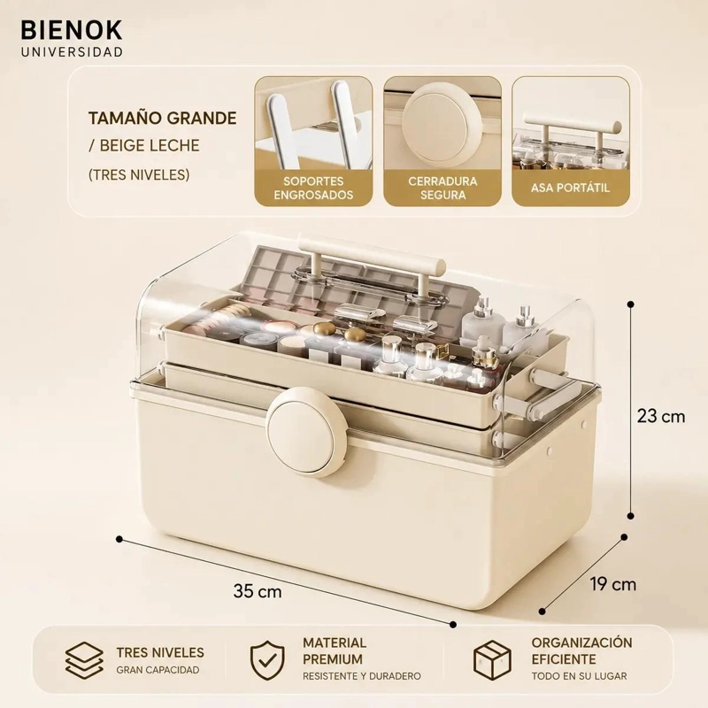 CAJA ORGANIZADORA PORTATIL PARA MAQUILLAJE Y COSME TICOS CON COMPARTIMENTOS - 4