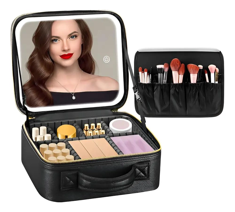 BOLSO GRANDE PARA MAQUILLAJE TIPO MALETA CON MULTIPLES COMPARTIMENTOS - 1