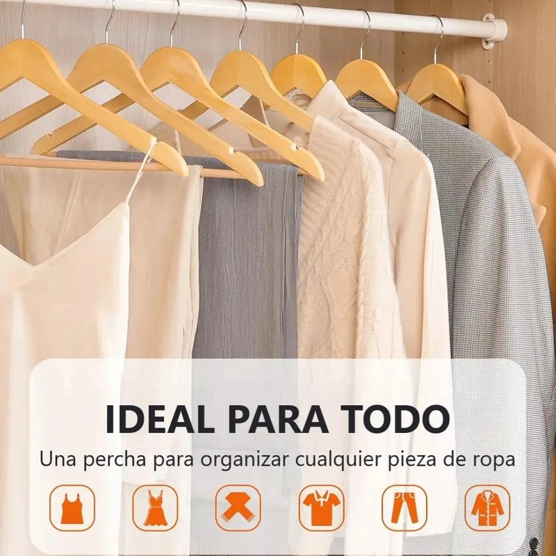 SET DE 15 COLGADORES DE ROPA ANTIDESLIZANTES DE BAMBU - 4