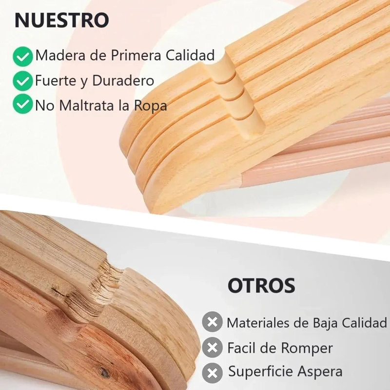 SET DE 15 COLGADORES DE ROPA ANTIDESLIZANTES DE BAMBU - 5