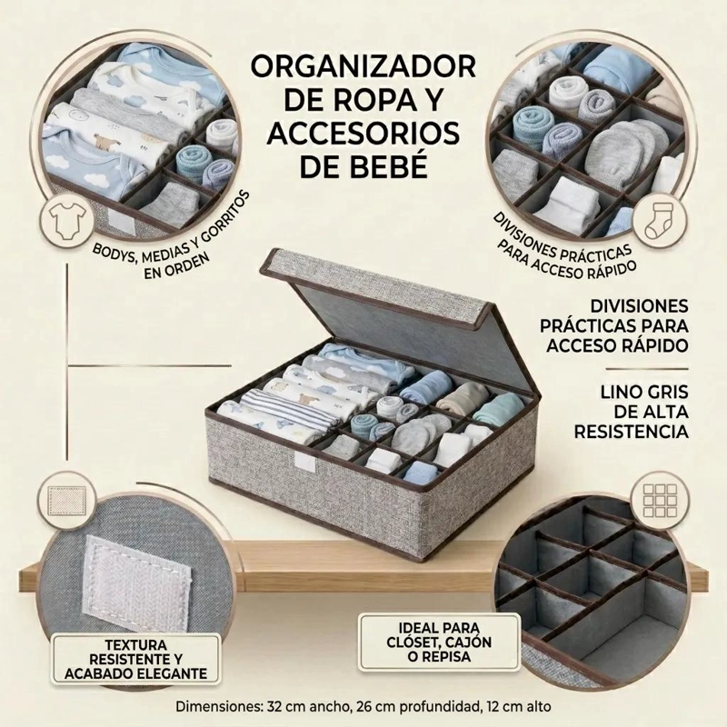 ORGANIZADOR PARA ROPA Y ACCESORIOS DE BEBE  EN COLOR GRIS - 5