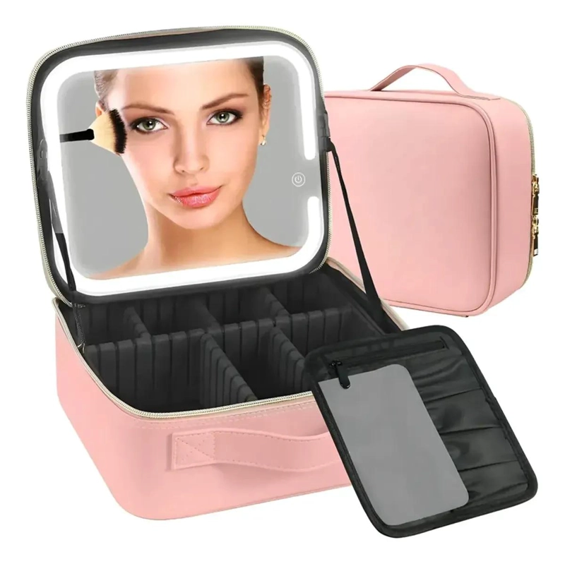 ORGANIZADOR PORTATIL PARA MAQUILLAJE CON ESPEJO ILUMINADO LED INTEGRADO - 1