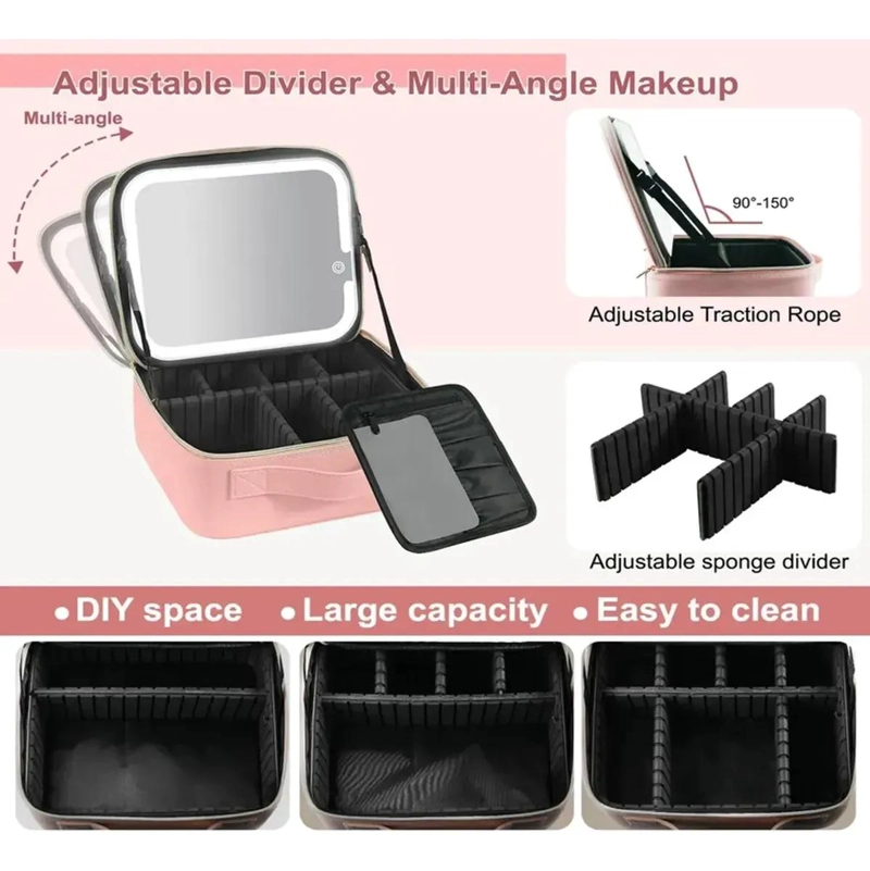 ORGANIZADOR PORTATIL PARA MAQUILLAJE CON ESPEJO ILUMINADO LED INTEGRADO - 2