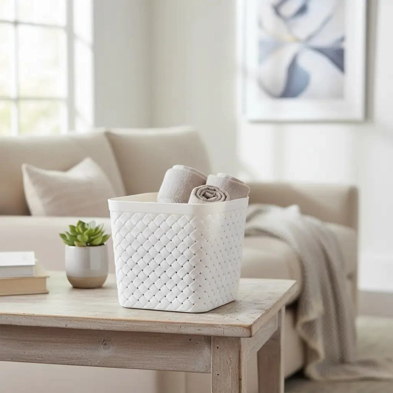 SET DE 4 CANASTOS ORGANIZADORES DE PLASTICO CON DISEÑO RATTAN - 2