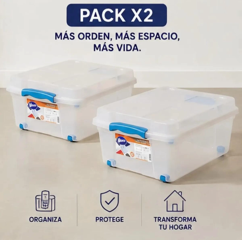 SET DE 2 CAJAS ORGANIZADORAS CON TAPA Y RUEDAS DE 15 LITROS - 2