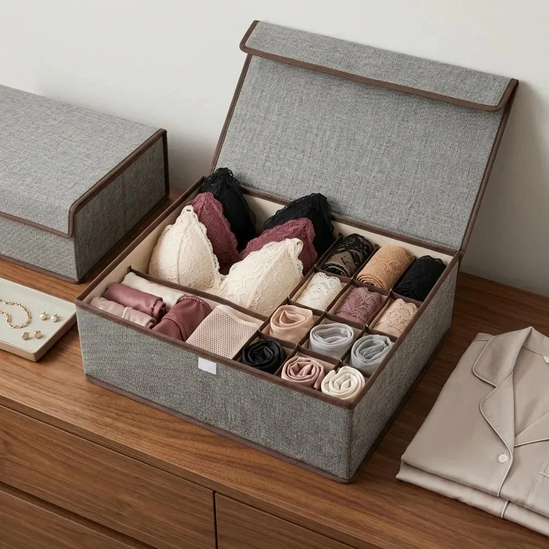CAJA ORGANIZADORA PARA ROPA INTERIOR FEMENINA CON DIVISIONES COLOR GRIS - 3