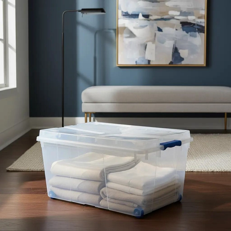 CAJA ORGANIZADORA TRANSPARENTE CON RUEDAS CAPACIDAD 60 LITROS - 1