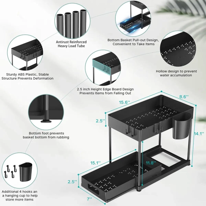 ORGANIZADOR EXTRAIBLE PARA LAVAPLATOS BAJO FREGADERO EN COCINA Y BAÑO - 3