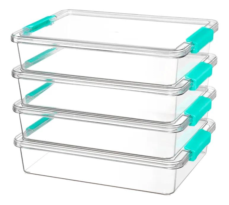 SET DE 4 CAJAS APILABLES TRANSPARENTES CON TAPA CAPACIDAD 3.6 LITROS - 1