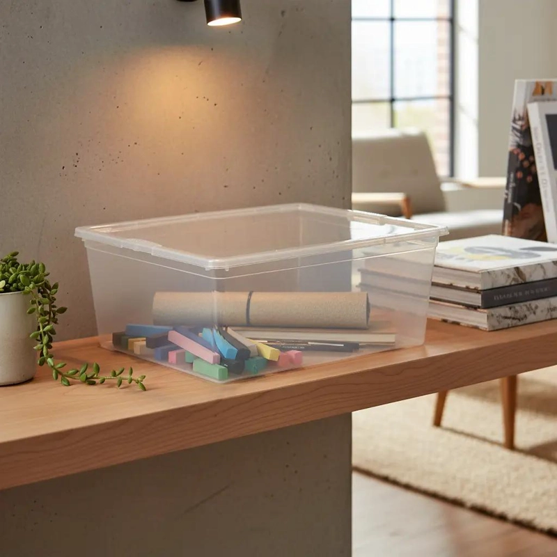 CAJA ORGANIZADORA APILABLE CON TAPA DE 19 LITROS PARA ALMACENAMIENTO - 1