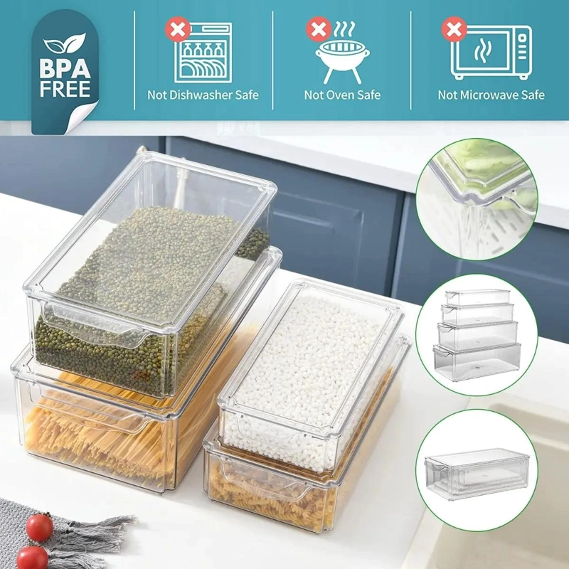 SET DE 4 CONTENEDORES CON TAPA PARA ORGANIZAR REFRIGERADOR Y COCINA - 2