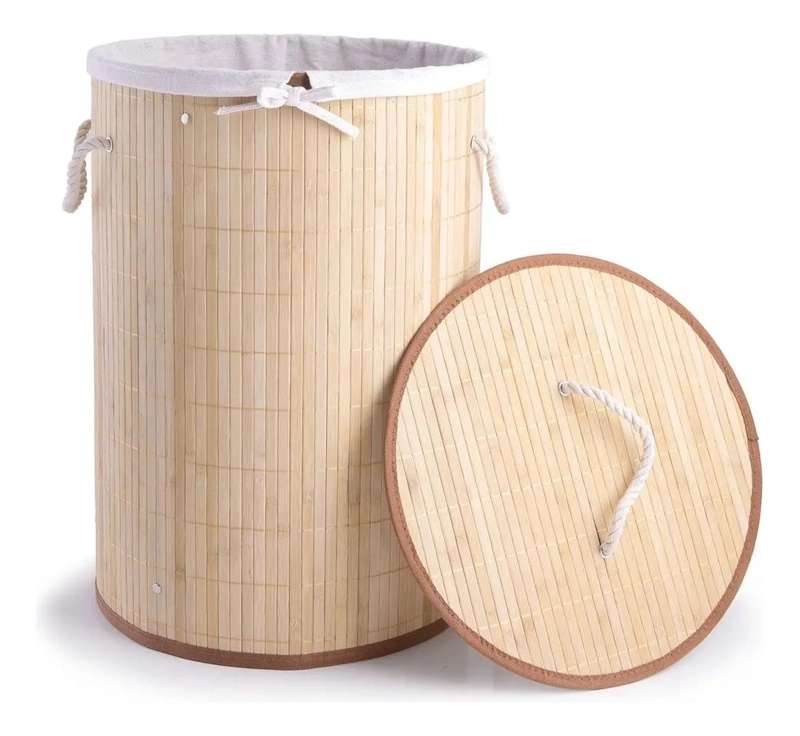 CESTO ORGANIZADOR PLEGABLE DE BAMBU CON TAPA DISEÑO BEGÔNIA - 1