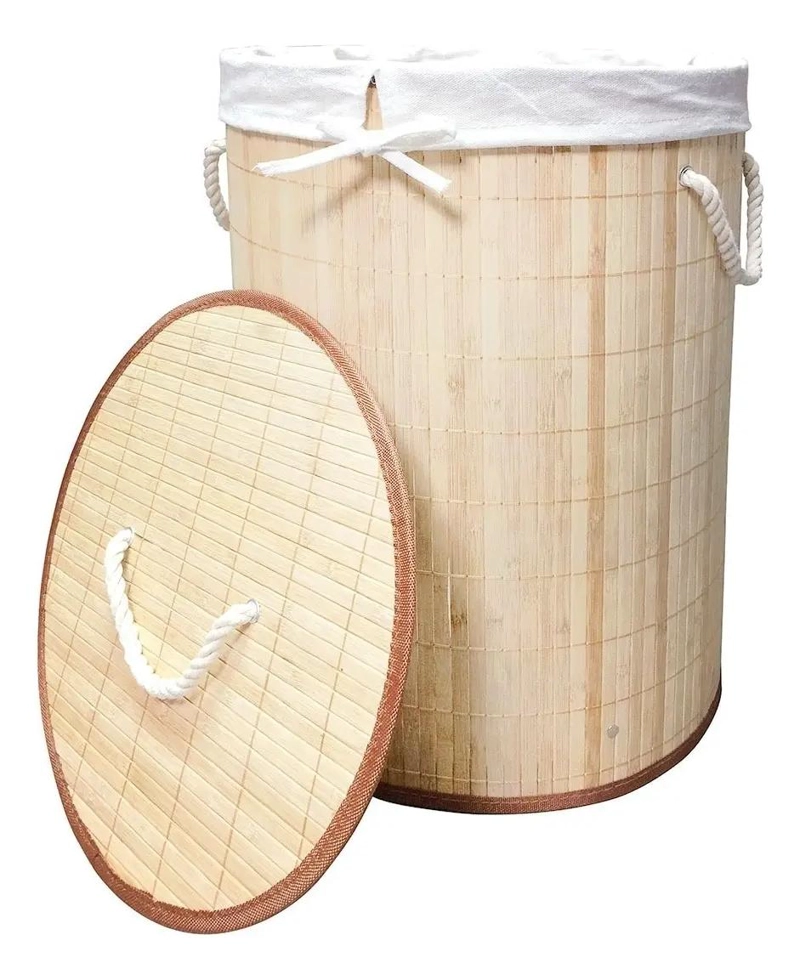 CESTO ORGANIZADOR PLEGABLE DE BAMBU CON TAPA DISEÑO BEGÔNIA - 4