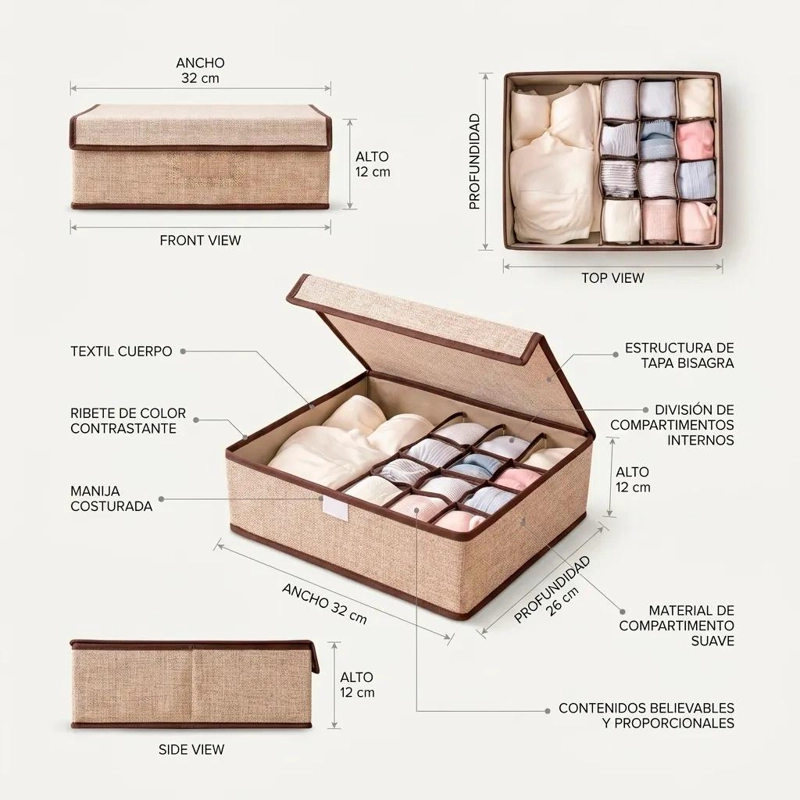 CAJA ORGANIZADORA MULTIUSO PARA ROPA Y ACCESORIOS BEIGE - 4