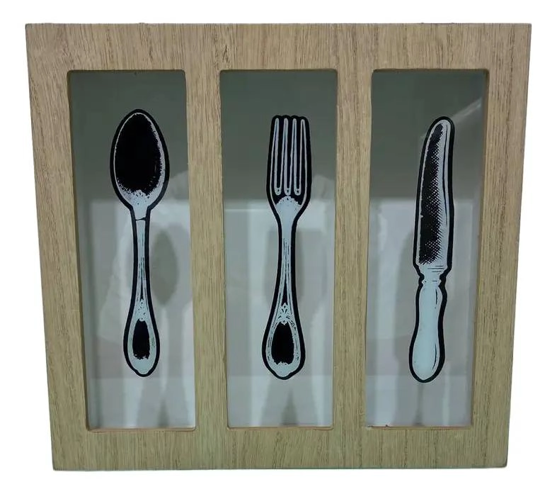 ORGANIZADOR DE MADERA CON 3 COMPARTIMIENTOS Y TAPA PARA UTENSILIOS - 1