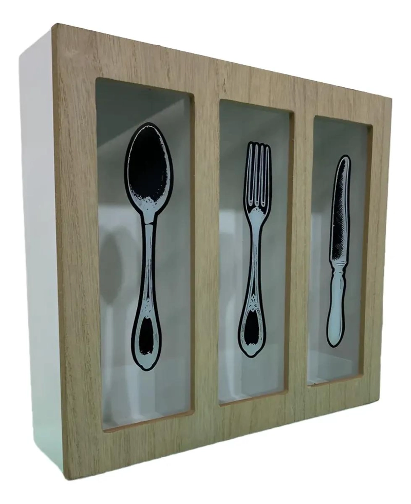 ORGANIZADOR DE MADERA CON 3 COMPARTIMIENTOS Y TAPA PARA UTENSILIOS - 2