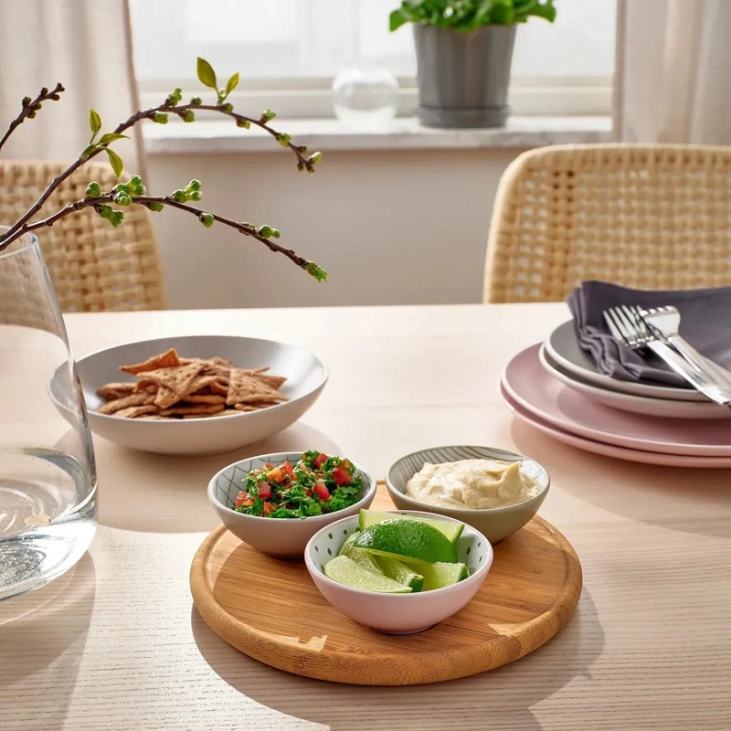 SET DE 3 RECIPIENTES DE CERAMICA CON BANDEJA DE BAMBU MULTICOLOR 21 CM - 2